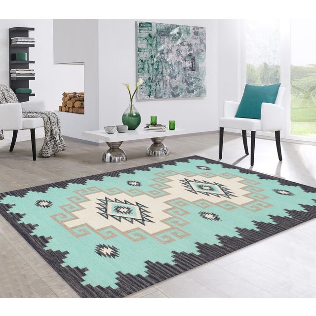 2020s Pasargad Home Tuscany Aqua Wool Area Rug- 3'11'' X 5'11'' For Sale - Image 5 of 5
