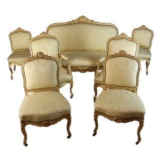 19th Century Gilded Wood Living Room, Set of 7 For Sale