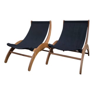 Vintage Lounge Chairs in Black Fabric by Ingmar Relling, 1960s, Set of 2 For Sale