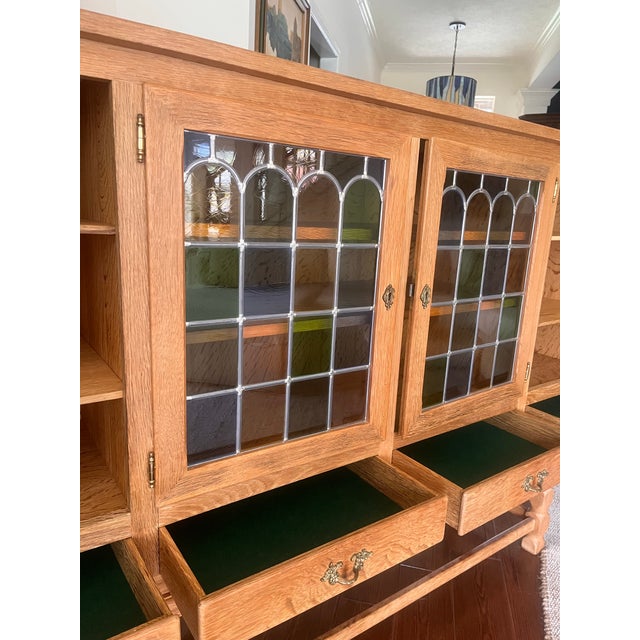 1950s Mid-Century Danish Oak Leaded Stained Glass Sideboard For Sale - Image 5 of 9