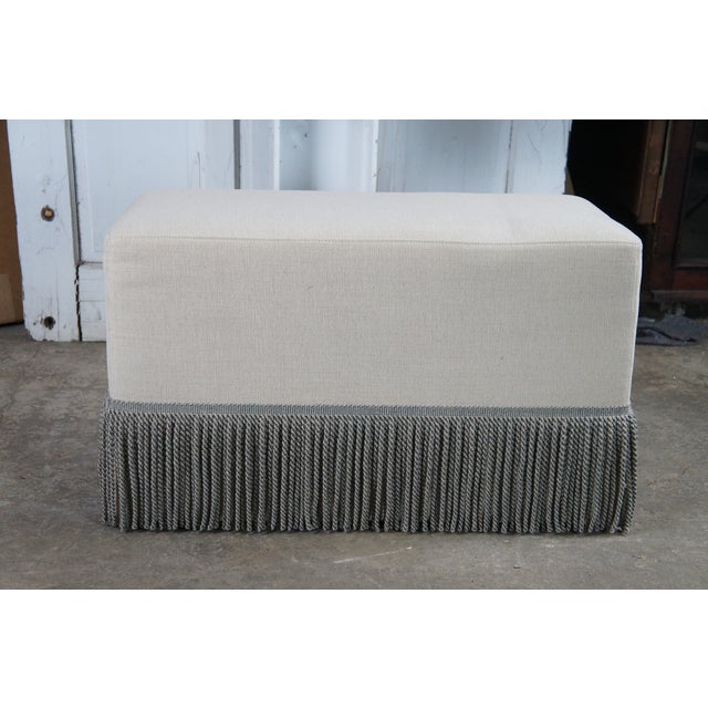 Restoration Hardware Linen Upholstered Ottoman Bench Seat Stool Tassels 31" For Sale - Image 9 of 12