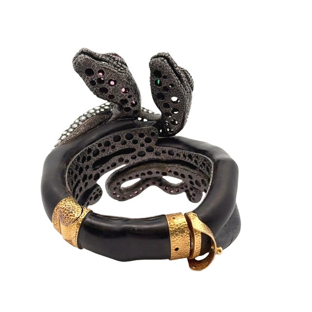 Pink Pink Tourmaline Diamond Silver-18k Gold-Wooden Snake Bracelet For Sale - Image 8 of 11