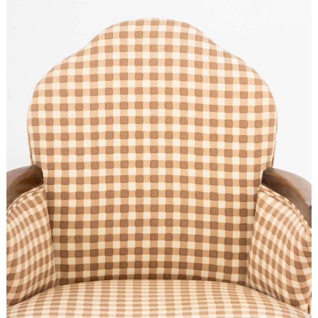 Contemporary Gingham Linen Upholstered Armchair For Sale - Image 3 of 7