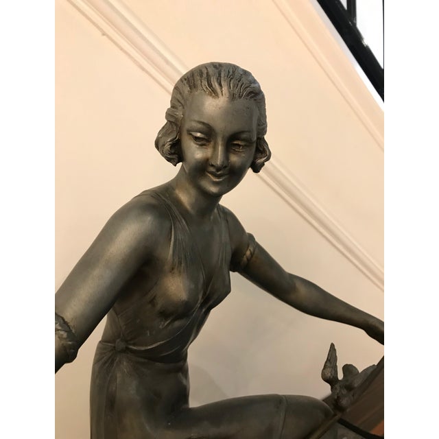 Black French Art Deco Female Sculpture on Marble For Sale - Image 8 of 13
