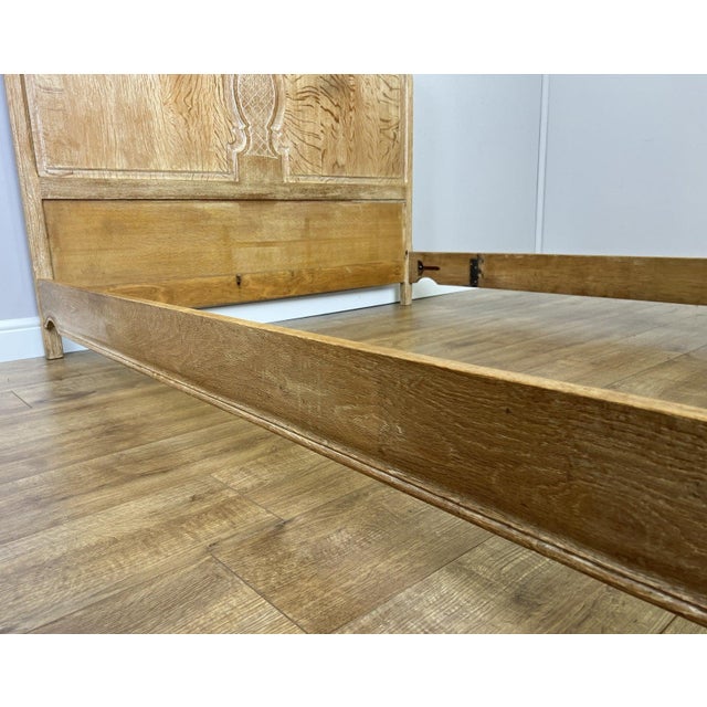 Vintage Louis XVI French Oak King Size Bed Frame with Carved Headboard For Sale - Image 11 of 13