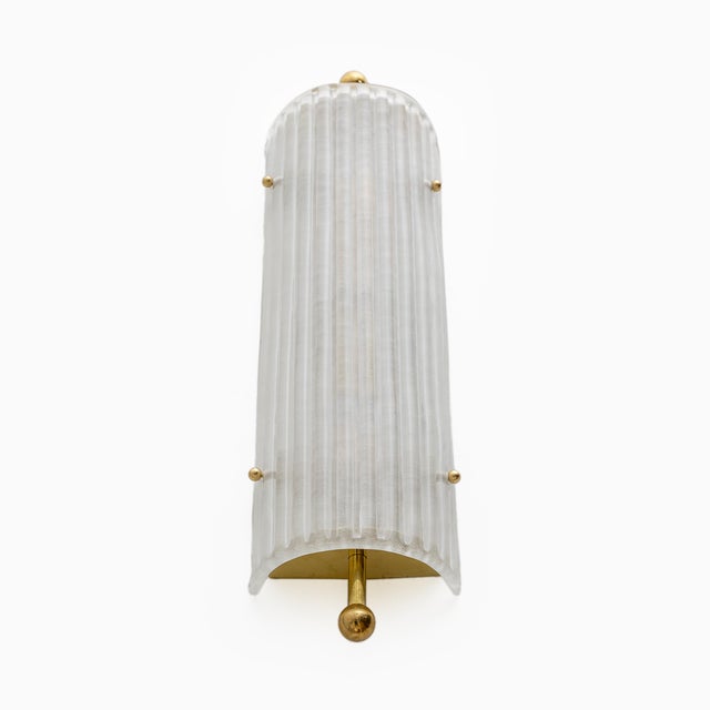 Metal Italian Art Deco Style Murano Glass and Brass Sconces, 2000s, Set of 2 For Sale - Image 7 of 11
