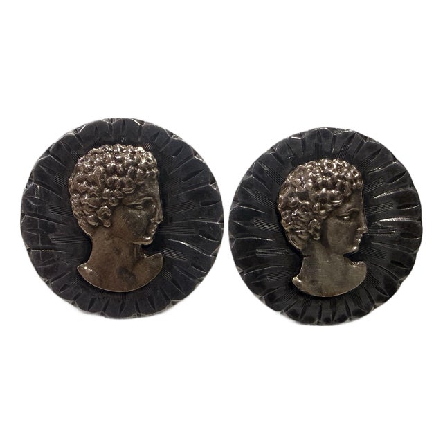 Vintage 8k Gold / Sterling Silver Roman Bust Cuff Links, A Pair For Sale