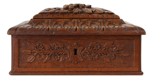 Antique French Sculpted Sewing Box in Oak, 1890s