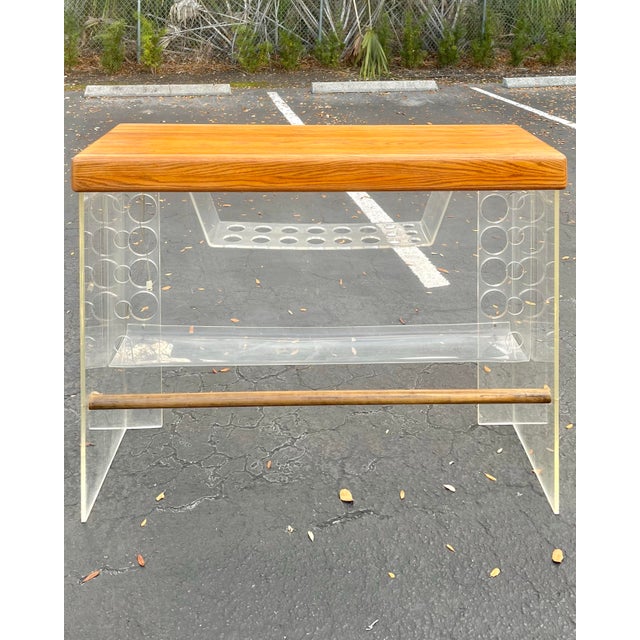 Mid Century Modern Butcher Block + Lucite Lighted Dry Bar | in the Style of Luigi Bardini For Sale - Image 4 of 12