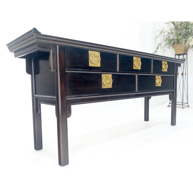Metal Black Lacquer Asian Inspired Horse Shoe Handles 5 Drawers Rolled Edges Sideboard For Sale - Image 7 of 18