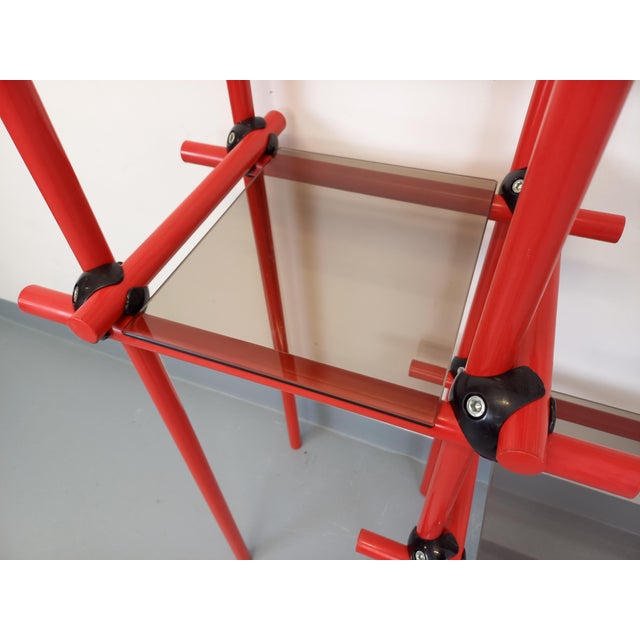 Vintage Italian Bauhaus Style Bookcase in Red Metal and Smoked Glass, 1970s For Sale - Image 13 of 15