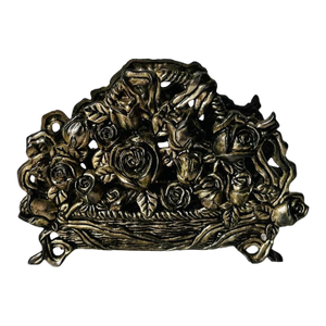 Vintage International Silver Company Napkin Holder (Or Letter Holder), Featuring a Detailed "Basket of Roses" Design
