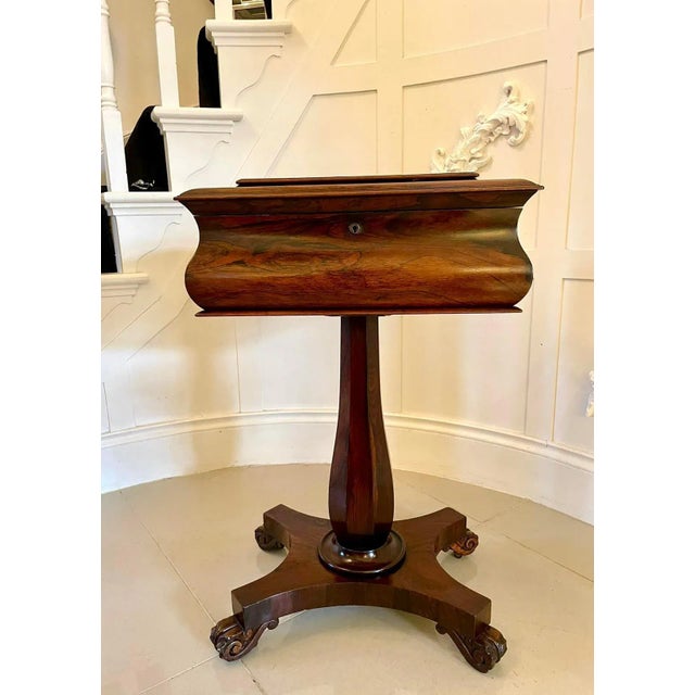 Quality antique william iv rosewood work box having a quality rosewood lift up top opening to reveal a storage...