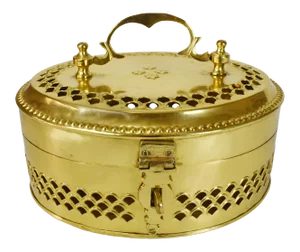 Early 20th Century Vintage Oval Brass Betle Nut Box Hinged Trinket Jewelry Box