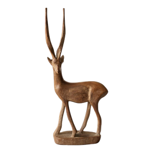 Vintage Hand-Carved Wooden Antelope Sculpture – Safari Modern / Global Decor Accent Organic Modern