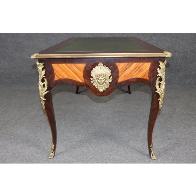 French Louis XV Style Brass Mounted Leather Top Partners Desk For Sale - Image 3 of 17