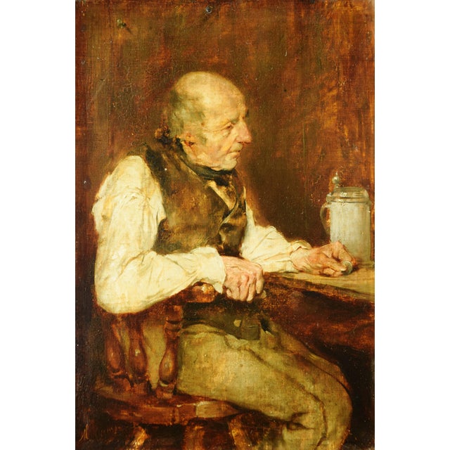 Max Gaisser, Inn Interior with an Older Man Sitting at a Table, 1890s, Oil Painting on Wood, Framed For Sale - Image 7 of 7