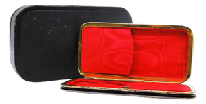 Gold and Silver Ringed Cigar Case with Red Fabric Compartments