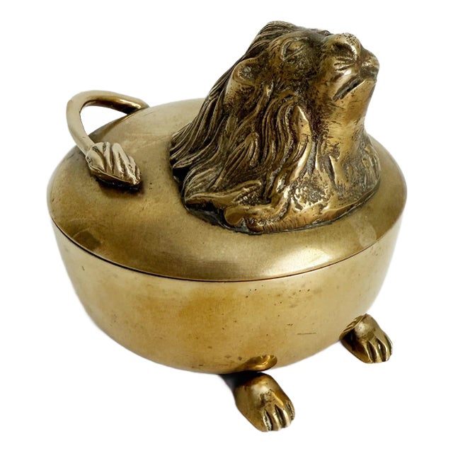 Vintage Brass Lion Box For Sale