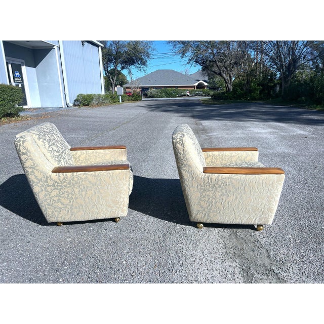1950’s Swedish Modern Club Chairs With Wood Armrests on Castors - a Pair For Sale - Image 11 of 12