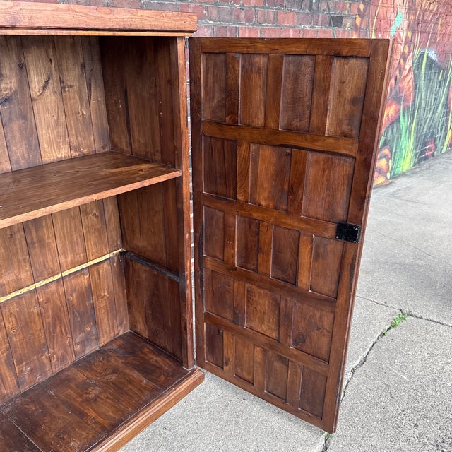 Brown Belgian Brutalist Oak Cabinet W/ Wrought Iron Hinges – Paneled Doors, 62.75”h For Sale - Image 8 of 11