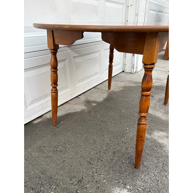 Wood Vintage Oval Dining Table | Mid Century Solid Wood Kitchen Table | Early American Colonial Revival Wooden Table, Vintage Small Kitchen Table For Sale - Image 7 of 10