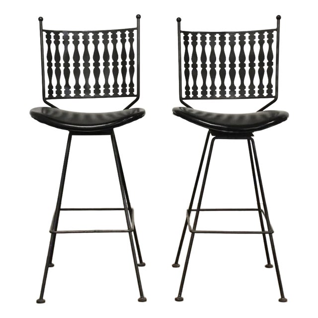 1970s Arthur Umanoff Style Black Bar Stools - A Pair For Sale