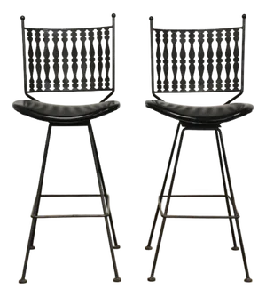 1970s Arthur Umanoff Style Black Bar Stools - A Pair