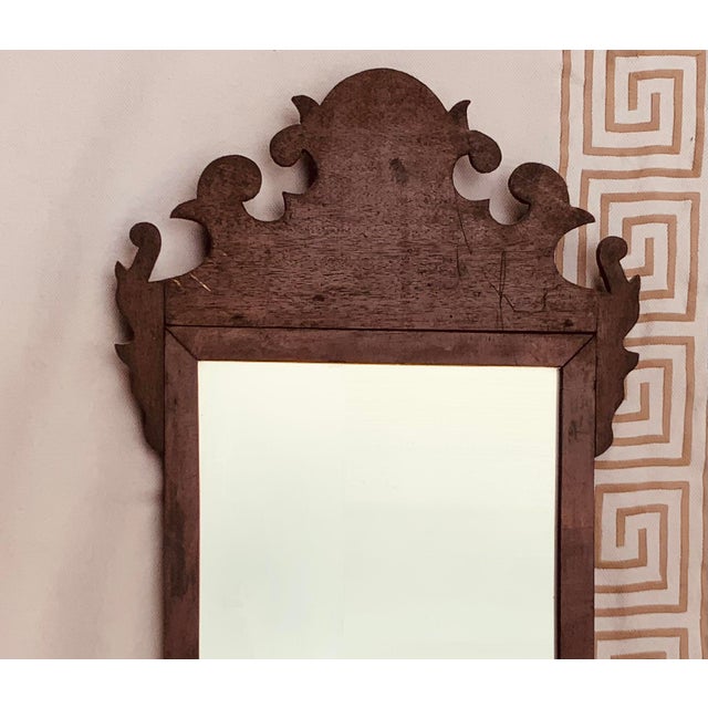 Wood Antique American Chippendale Style Butler's Mirror, Carved Wood Frame, Older Glass For Sale - Image 7 of 8
