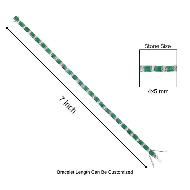 Regal 12 Ct Emerald & Diamond Line Tennis Bracelet in 925 Sterling Silver, 7 Inch For Sale - Image 12 of 14