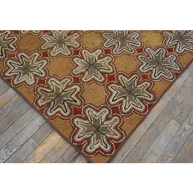 Champagne 1890s Tan Champagne Geometric Folk Art Antique American Hooked Rug 4' 6" X 4' 8" Woven Cotton Carpet For Sale - Image 8 of 9