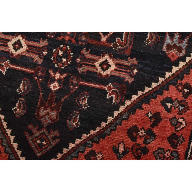 Hamedan Runner 3’6” X 8’10” Blue Wool Semi-Antique Tribal Hand-Knotted Rug For Sale - Image 4 of 14