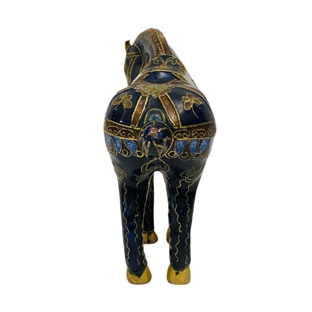 Late 20th Century Vintage Tang Style Cloisonne Metal Tall Horse Sculpture. For Sale - Image 5 of 7