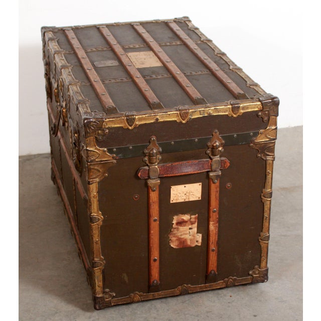 Antique New Atlas Canvas Brass Trimmed Steamer Trunk Chairish