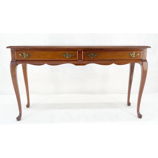 Solid Cherry Queen An Style Two Drawers Low Profile Console Table MINT For Sale - Image 9 of 16