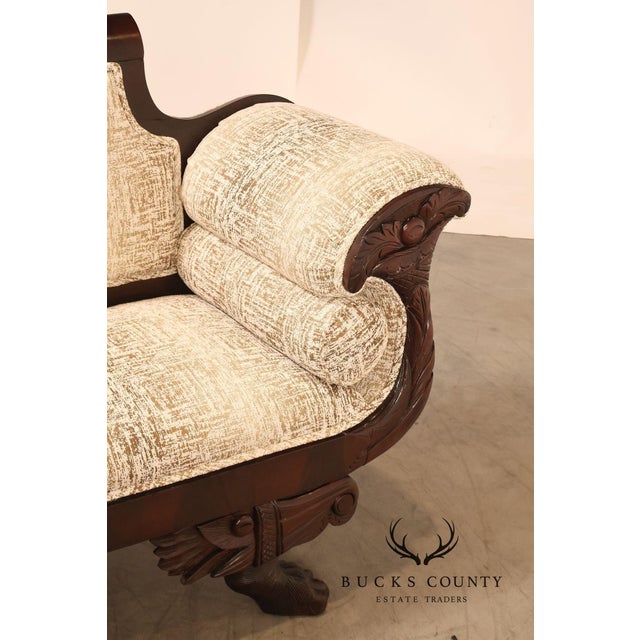 Antique American Upholstered Empire Style Carved Mahogany Sofa For Sale - Image 14 of 18