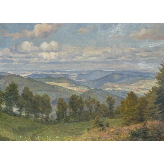 Blue Heinrich Pforr, View of Meißner into the Werra Valley, Oil Painting on Canvas For Sale - Image 8 of 13