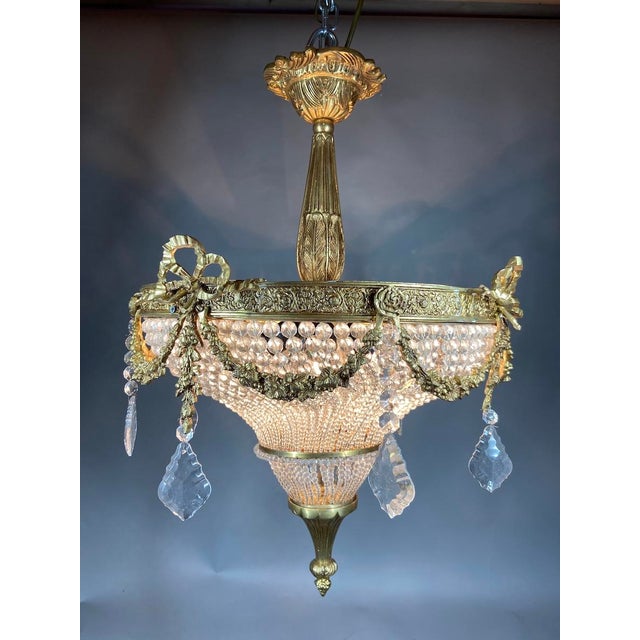 1970s 1970s French Louis XVI Gold Bronze Chandelier 4Lt For Sale - Image 5 of 14