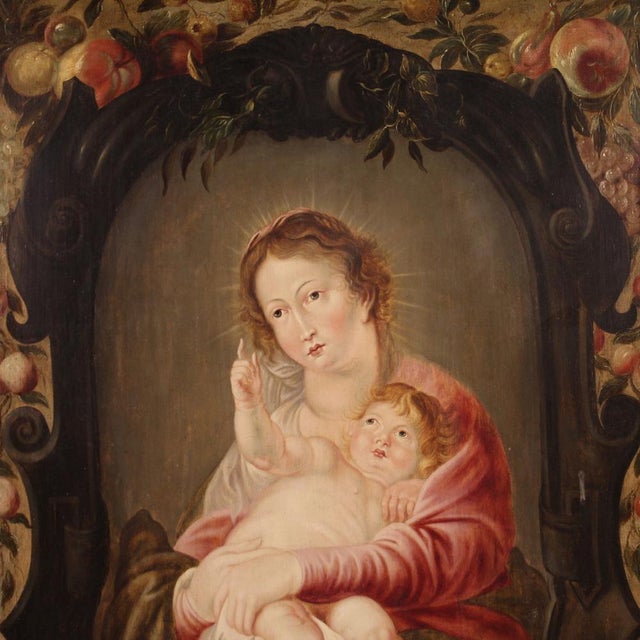 Flemish Artist, Madonna and Child, 1670, Oil on Panel For Sale - Image 9 of 17