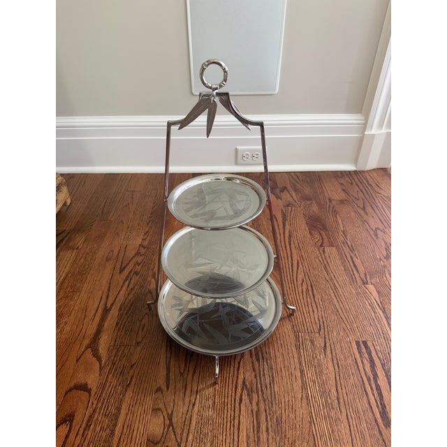 Contemporary Late 20th Century Michael Aram Signed Silver-Plated Faux Bamboo 3-Tier Serving Stand For Sale - Image 3 of 12