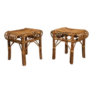 Vintage Bamboo and Rattan Stools, 1970s, Set of 2 For Sale