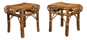 Vintage Bamboo and Rattan Stools, 1970s, Set of 2