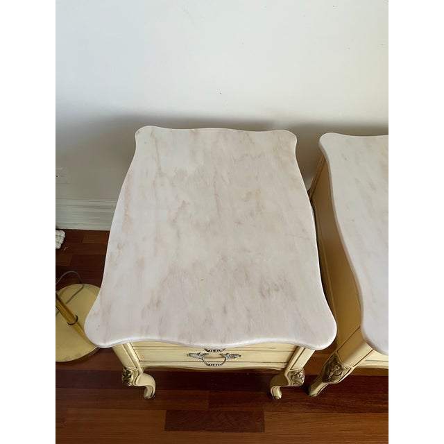 Pair of Vintage Country French Marble Top Nightstands For Sale In Chicago - Image 6 of 11