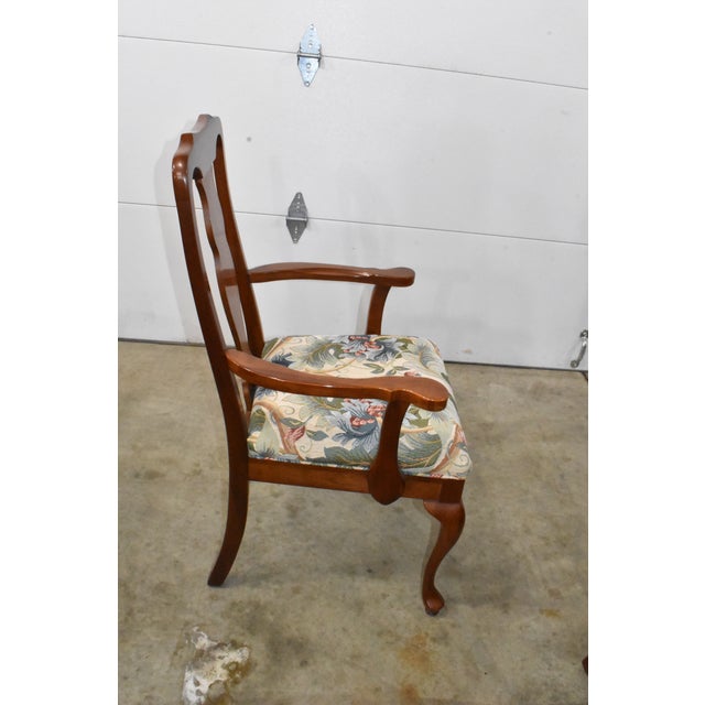 Wood Set of 8 Harden Solid Cherry Queen Anne Dining Chairs W/Floral Upholstery For Sale - Image 7 of 16