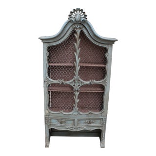 Carved Wood Display Cabinet W/ Wire Door For Sale