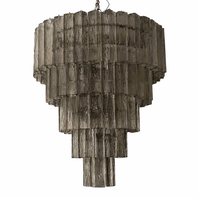 Murano, Venini & Co. Contemporary "Square Tubes" Murano Venini Style Glass Chandelier Italian Dark Fume' Color For Sale - Image 4 of 8