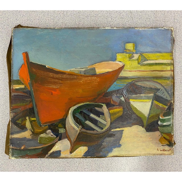 Old Boats in Provence, Oil on Canvas Painting by Felix Eugene Bellenot, Circa 1930 For Sale - Image 14 of 16