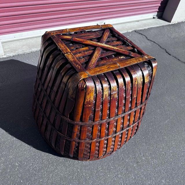 ~ Gorgeous & huge! Antique woven bamboo basket with lid ~ Circa 1900 ~ These were primarily made in China, Japan and the...