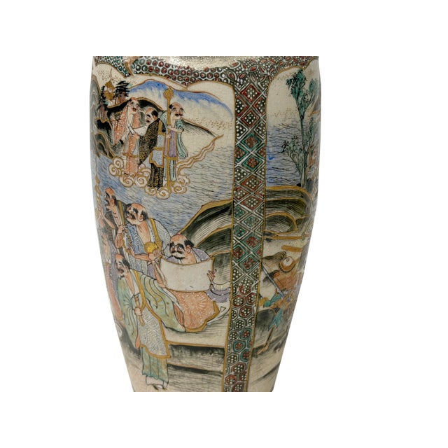 Vintage Asian Satusma Ceramic Handpainted Samurai Relief Dragon Motif Vase For Sale - Image 16 of 18