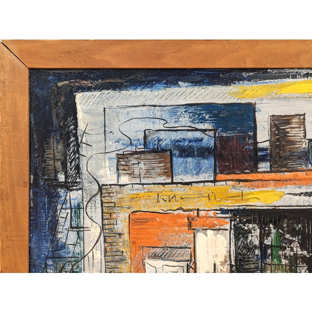 Richard Dempsey Early Modern Orange, Blue, and Yellow Toned Abstract City Landscape Painting, Mid 20th Century For Sale In Houston - Image 6 of 12